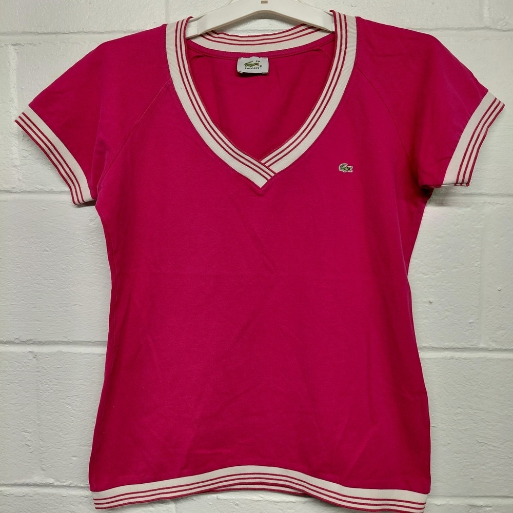 Lacoste Pink V-Neck Striped Trim XXLP